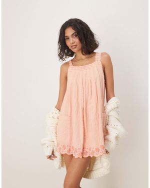 Free People Latecia Smocking Detail Babydoll Mini Dress - Pink