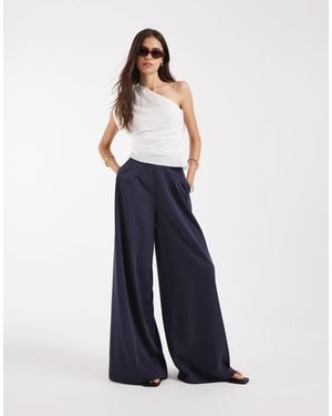 ASOS Tall Tailored Pleated Waist Wide Leg Pants - Blue