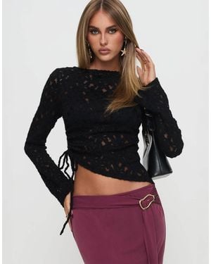 Princess Polly Sensua Lace Ruched Side Long Sleeve Top - Blue