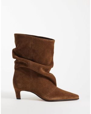 Steve Madden Vexa Kitten Heel Ruched Mid Ankle Boots - Brown