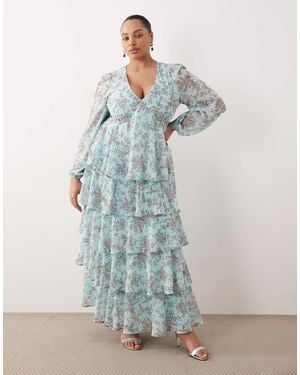 Pretty Lavish Curve Ruffle Maxi Dress - Blue
