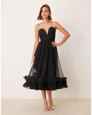 LACE & BEADS – midaxikleid aus tüll - Schwarz