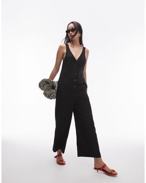 TOPSHOP Textured Button Down Jumpsuit - White