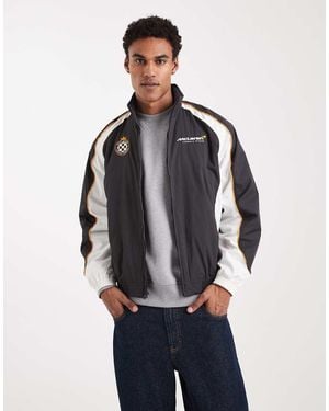 Hollister Chaqueta Negra De Estilo Automovilístico Con Diseño Color Block Y Estampado De Mclaren De Nailon De - Azul