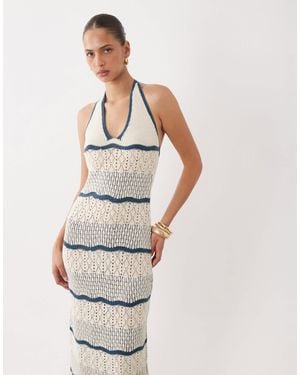 Miss Selfridge Halter Neck Knitted Maxi Dress - White