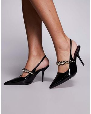 River Island Embellished Strap Slingback Heels - Brown