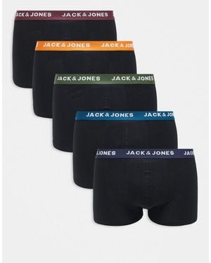 Jack & Jones 5 Pack Trunks With Coloured Waistbands - Black