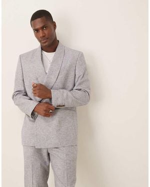 ASOS Linen Blend Double Breasted Regular Suit Jacket - Grey