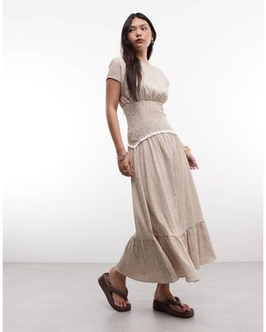 Daisy Street Drop Shirred Waist Midi Dress With Broderie Detailing - Natural