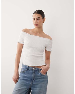 Mango Teen Shirred Off Shoulder Top - White