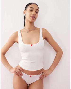 Motel Kalinda Pointelle Frill Edge Vest Top - White