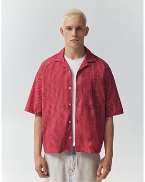 Pull&Bear Short Sleeve Check Shirt - Red