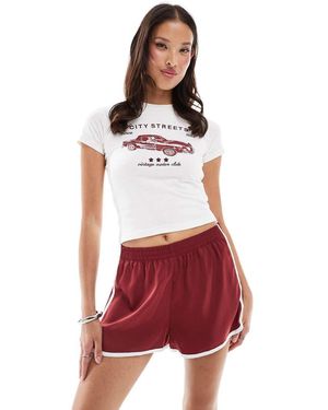 ONLY Contrast Piping Satin Shorts - Red