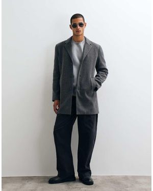 Threadbare Faux Wool Mid Length Coat - Blue