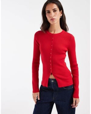 ASOS Fitted Rib Knit Longline Cardigan - Red