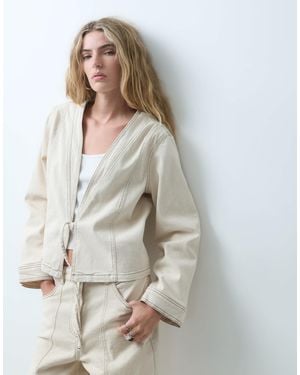 Object Tie Front Denim Jacket Co-ord - Natural