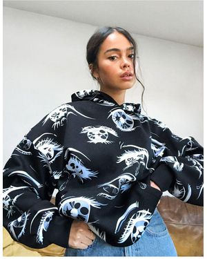 Bershka X Billie Eilish - Felpa con cappuccio e stampa di occhi nera - Nero