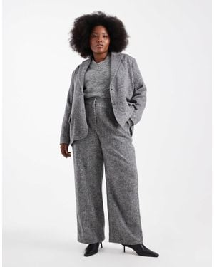 Renee Studio Plus Exclusive Brushed Wool Look Tailored High Rise Wide Leg Pants - Gray