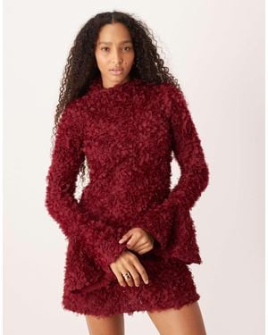 Amy Lynn Textu Bell Sleeve High Neck Mini Dress - Red