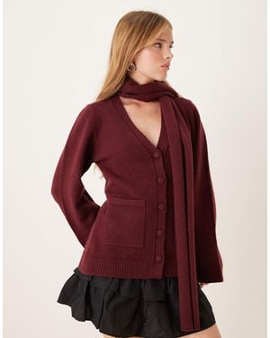 Pretty Lavish Scarf Knit Cardigan - Red