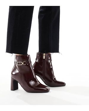 New Look Botas Burdeos De Tacón Con Hebilla De -Rojo - Negro