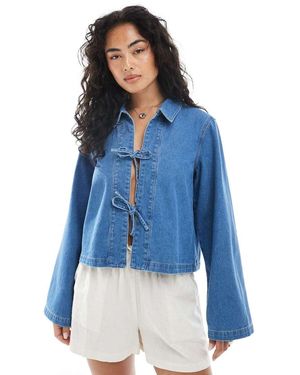 ONLY Chaqueta Vaquera Estilo Camisa Con Lazada Delantera De - Azul