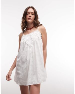 Daisy Street Ruffle Detail Tie Strap Mini Dress - White