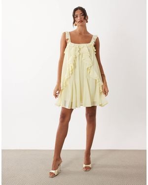 Y.A.S Chiffon Ruffle Trim Cami Mini Dress - Natural