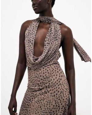 NA-KD Halterneck Maxi Dress - Brown
