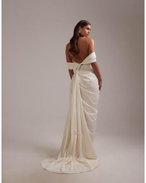ASOS Taffeta Draped Bardot Tie Back Maxi Wedding Dress - Brown