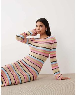 Kiwi & Co Knitted Open Back Flare Sleeve Beach Coverup Maxi Dress - Multicolour