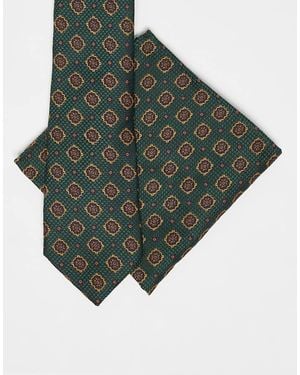 ASOS Cravatta E Fazzoletto Da Taschino Con Stampa Vintage - Verde