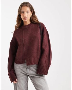ASOS Crew Neck Sweater With Seam Front Detail And Stepped Hem - Red
