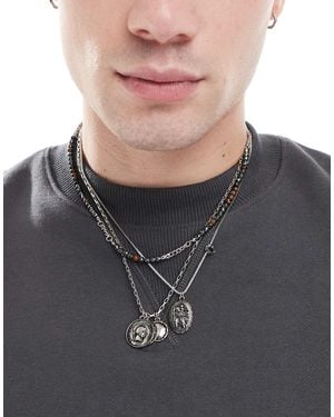 ASOS 3 Pack Beaded Necklace With Coin Pendants - Grey