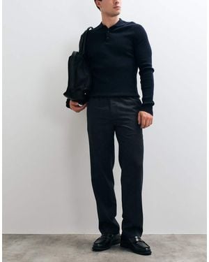 ARKET Wool Blend Pull On Straight Leg Trousers - Blue