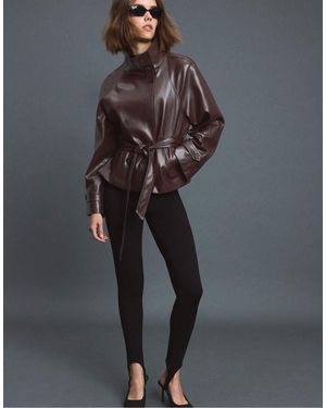 Stradivarius High Neck Leather Effect Trench Coat - Natural