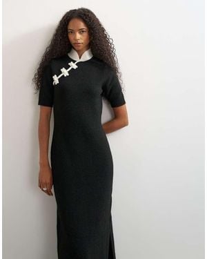 TOPSHOP Knitted Mandarin Collar Maxi Dress With Wool - Black