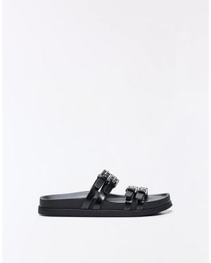 Bershka Double Buckle Flat Slider Sandals - White