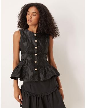 Sister Jane Dream Jacquard Peplum Top With Bow Back - Black