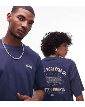 Dickies T-Shirt Con Grafica Di Lupo Sul Retro - Blu