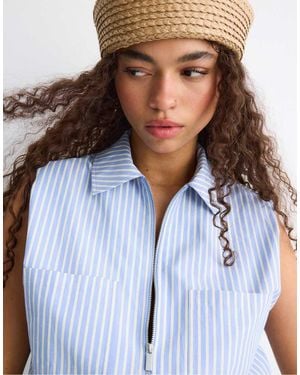 Stradivarius Sleeveless Balloon Zip Shirt - Blue