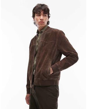 AllSaints Zealand Suede Bomber Jacket - Brown