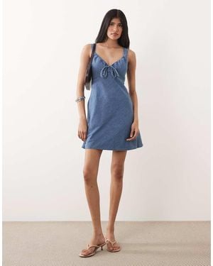 Abercrombie & Fitch Cotton Blend Denim Look Milkmaid Mini Dress - Blue
