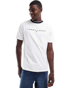 Tommy Hilfiger T-Shirt Bianca Con Logo Lineare E Profili A Contrasto - Bianco