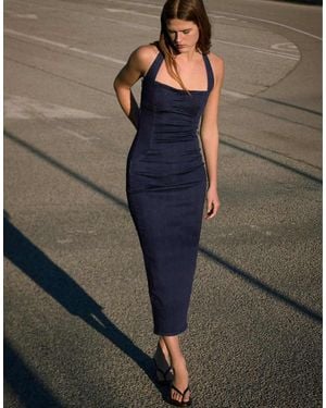 Bershka Denim Midi Dress - Blue