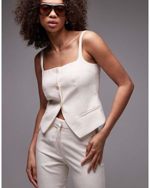 Mango Linen Look Square Neck Waistcoat Co-ord - Natural
