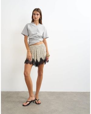 TOPSHOP Check Print Lace Trim Shorts - Multicolour