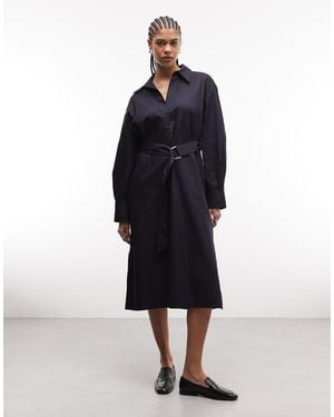 & Other Stories Cotton Midi Shirt Dress With Belt - Blue
