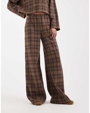 Miss Selfridge Check Soft Rib Wide Leg Trouser - Brown