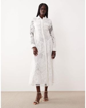 Bardot Agatha Cotton Rich Lace Shirt Midaxi Dress - Natural